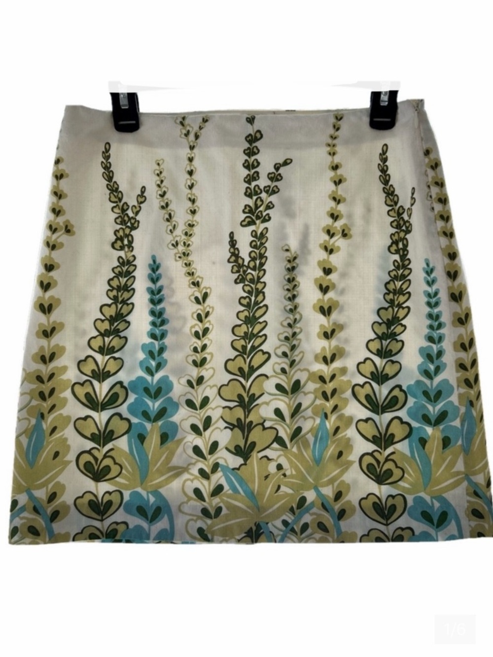 Ann Taylor Loft Off-White Blue Green Size 6 Skirt Cotton Straight Lined